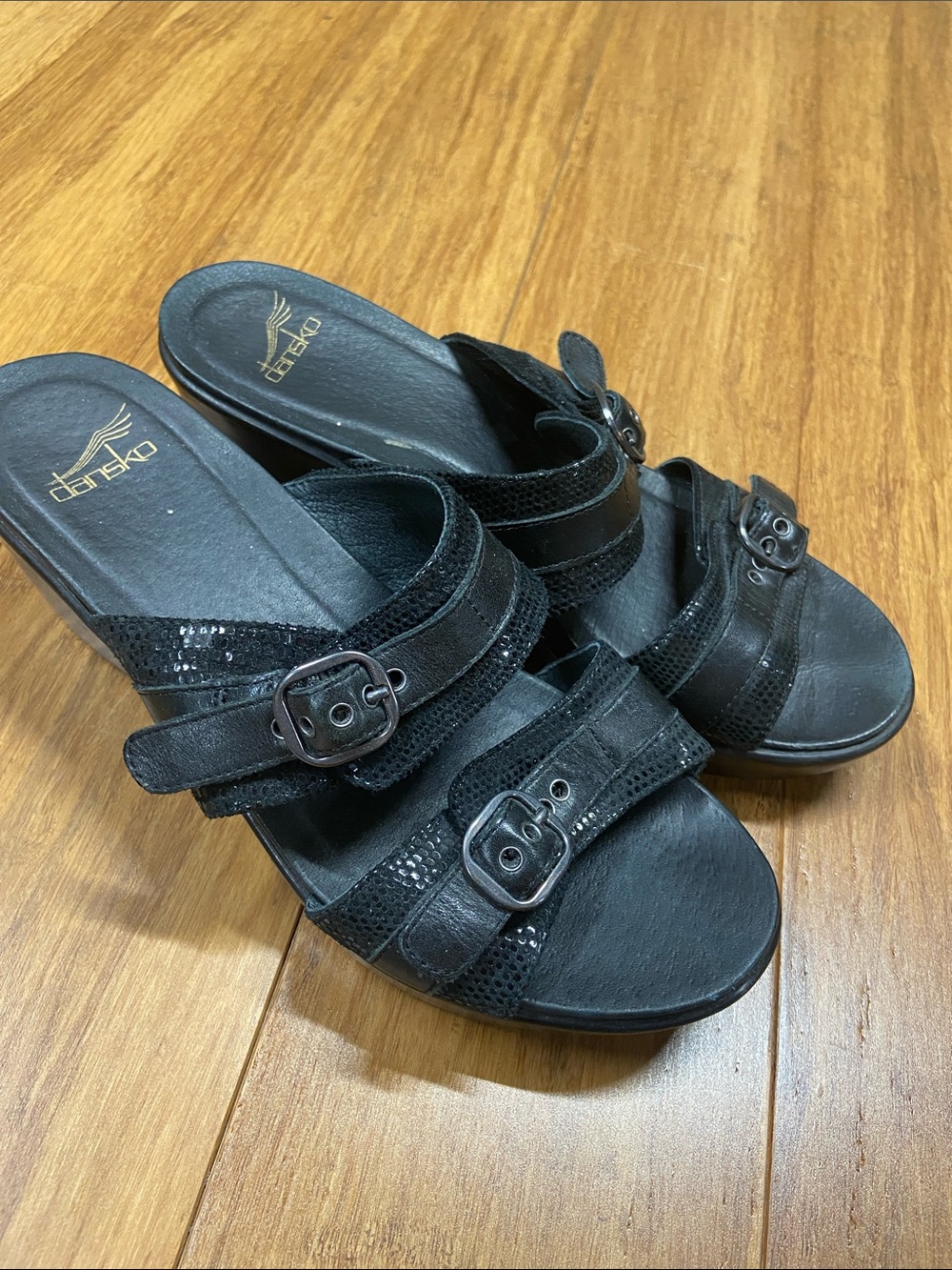 Dansko Black Buckle Slip-On Mules size 39
